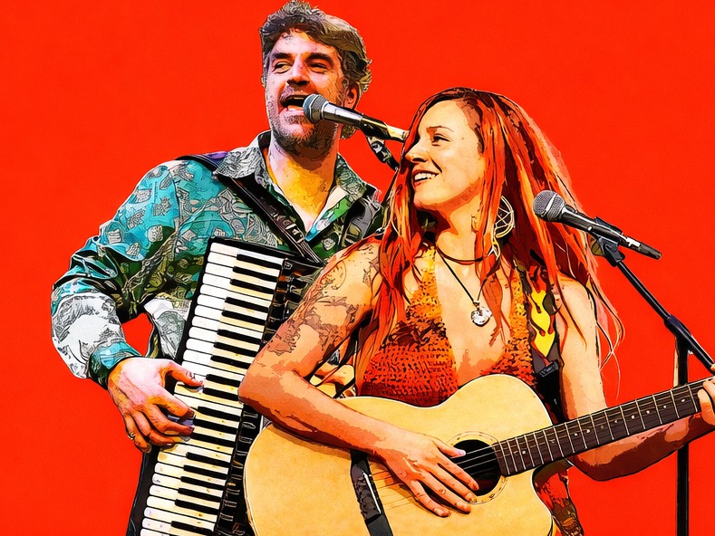 Balladeux — illustration du duo Rodrigo Marchevsky et Pamela Fom, à l'accordéon et à la guitare